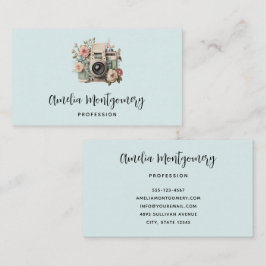 Tarjeta De Visita Camera with Flowers Retro Pastel Image