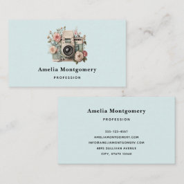 Tarjeta De Visita Camera with Flowers Retro Pastel Image