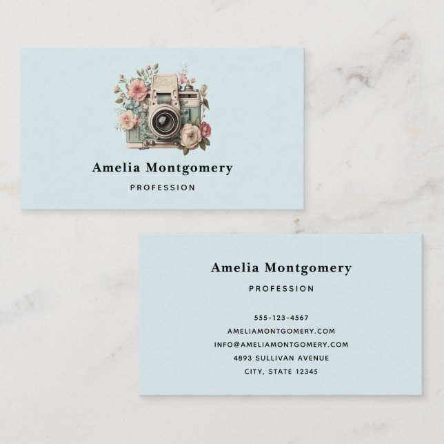 Tarjeta De Visita Camera with Flowers Retro Pastel Image (Anverso / Reverso)