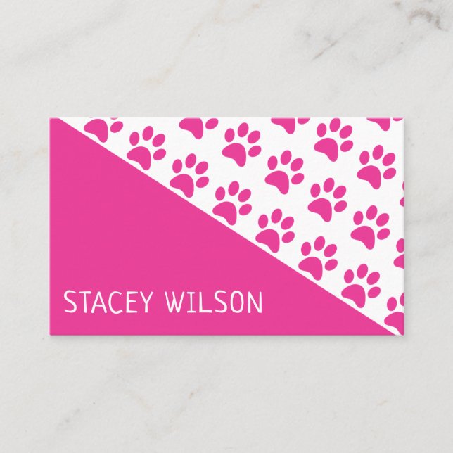 Tarjeta De Visita Caminante De Perro Rosado Moderno O Groomer Mascot (Anverso)