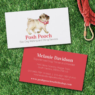 Tarjeta De Visita Caminata de perro y servicio de sentada pospug roj