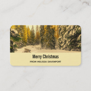 Tarjeta De Visita Camino de invierno con nieve y Navidades de pinos
