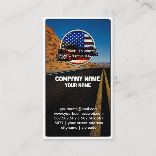 Tarjeta De Visita Camión americano en el camino de torneado (Anverso)