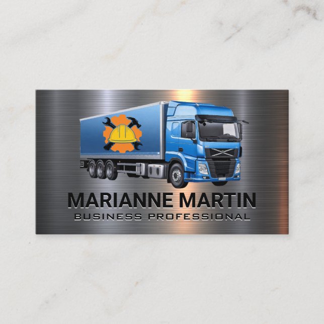 Tarjeta De Visita Camión Blue Semi | Gorra duro de construcción | He (Anverso)