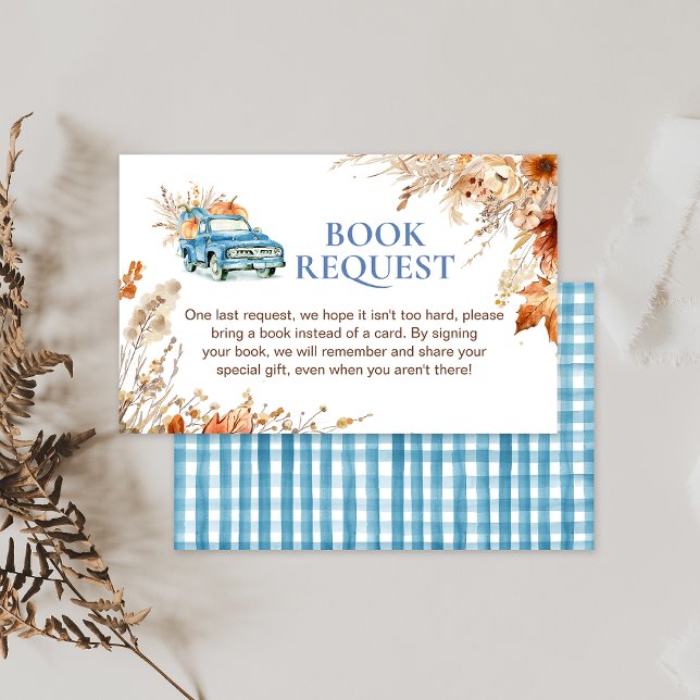 Tarjeta De Visita Camión de calabaza azul Baby Shower Solicitud de l (Boys Blue Pumpkin Truck Baby Shower Book Request Insert, Fall Boys Baby Shower Little Pumpkin  Books)