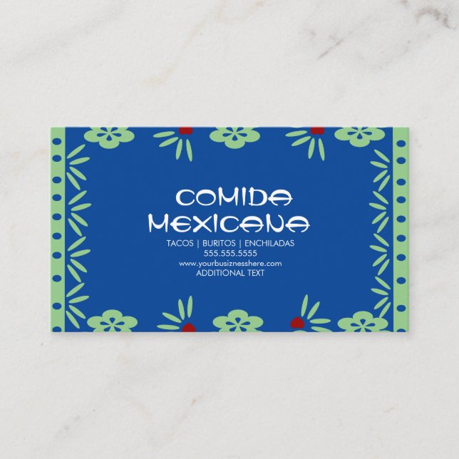 Tarjeta De Visita Camión de comida Comida Mexicana Papel Picado (Anverso)