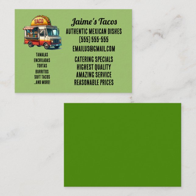 Tarjeta De Visita Camión de comida de tacos (Anverso / Reverso)