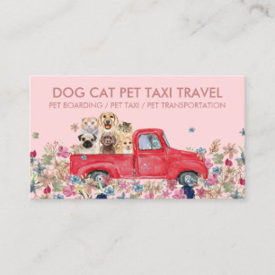 Tarjeta De Visita Camión de embarque rosa flores perros gatos mascot