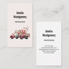 Tarjeta De Visita Camión de granjero de cosecha rosa