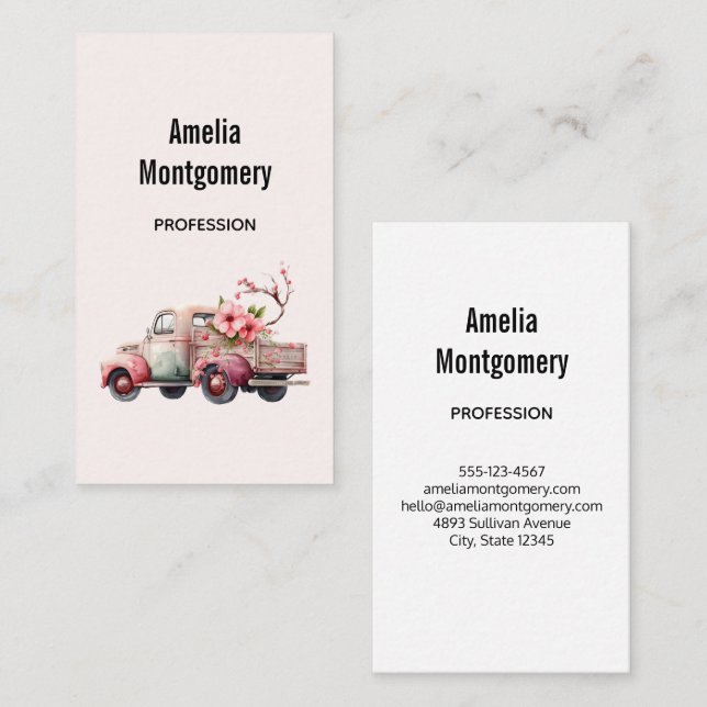 Tarjeta De Visita Camión de granjero de cosecha rosa (Anverso / Reverso)