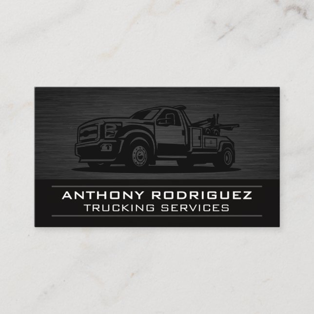 Tarjeta De Visita Camión de remolque | Fondo Metalizado negro (Anverso)