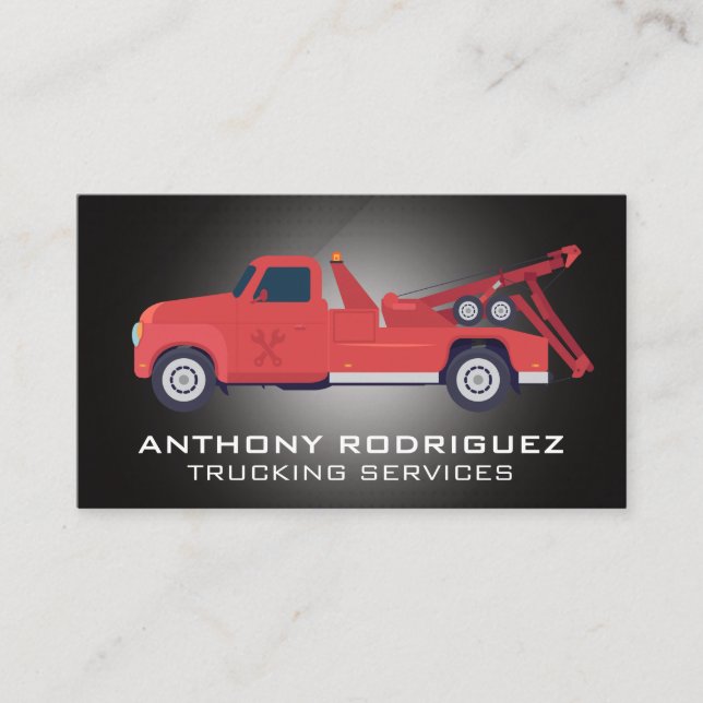 Tarjeta De Visita Camión de remolque rojo | Servicios automáticos (Anverso)