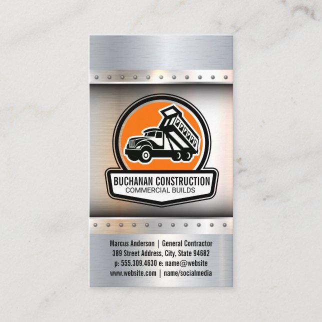 Tarjeta De Visita Camión De Trabajo De Construcción Para La Carga De (Anverso)