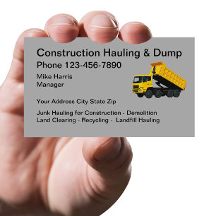 Tarjeta De Visita Camión de Volteo para Transporte de Construcción