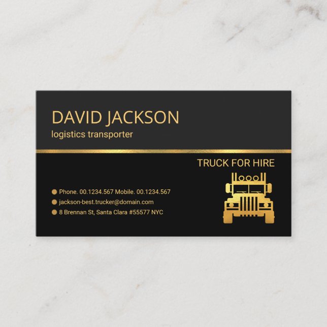 Tarjeta De Visita Camión Retro Gold Line Profesional Gray Shade (Anverso)
