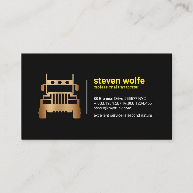 Tarjeta De Visita Camión Retro Gold Semi Sencillo y Timeless (Anverso)