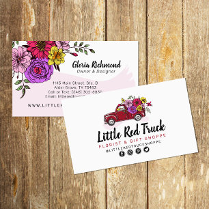 Tarjeta De Visita Camión y Flores Vintage Rojo Floral + Medios Socia