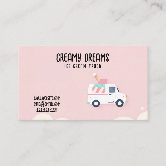 Tarjeta De Visita Camiseta de helado rosa claro (Anverso)