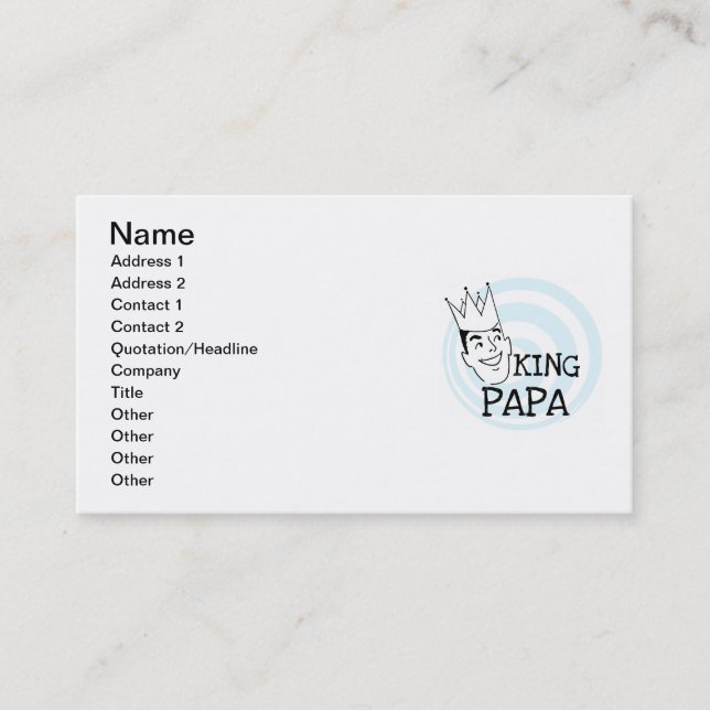 Tarjeta De Visita Camisetas y regalos de King Papa (Anverso)