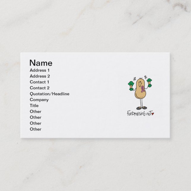 Tarjeta De Visita Camisetas y regalos Fundraising de la nuez (Anverso)