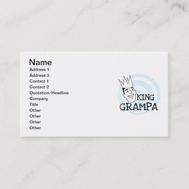 Tarjeta De Visita Camisetas y regalos King Grampa (Anverso)