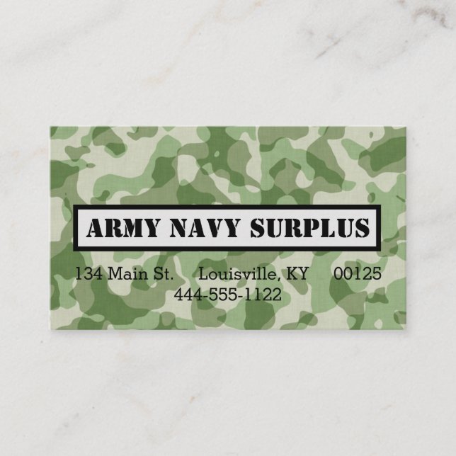 Tarjeta De Visita Camo militar (Anverso)