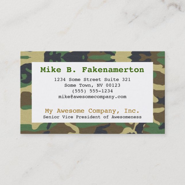 Tarjeta De Visita Camouflage / Camo Business Card (Anverso)