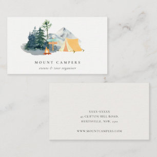 Tarjeta De Visita Campamento de montaña Rustic Pine Woods Watercolor
