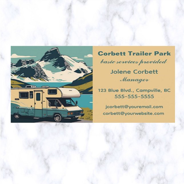 Tarjeta De Visita Campamento Editable Blue Trailer Park (Subido por el creador)