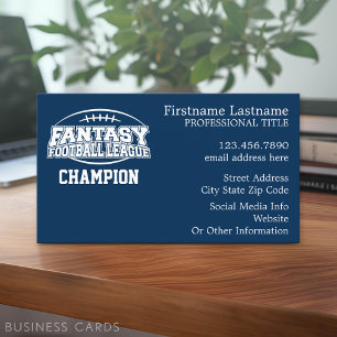 Tarjeta De Visita Campeón de Fantasía de Fútbol - Armada y Blanco