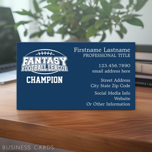 Tarjeta De Visita Campeón de Fantasía de Fútbol - Armada y Blanco (Custom Business Card Template)