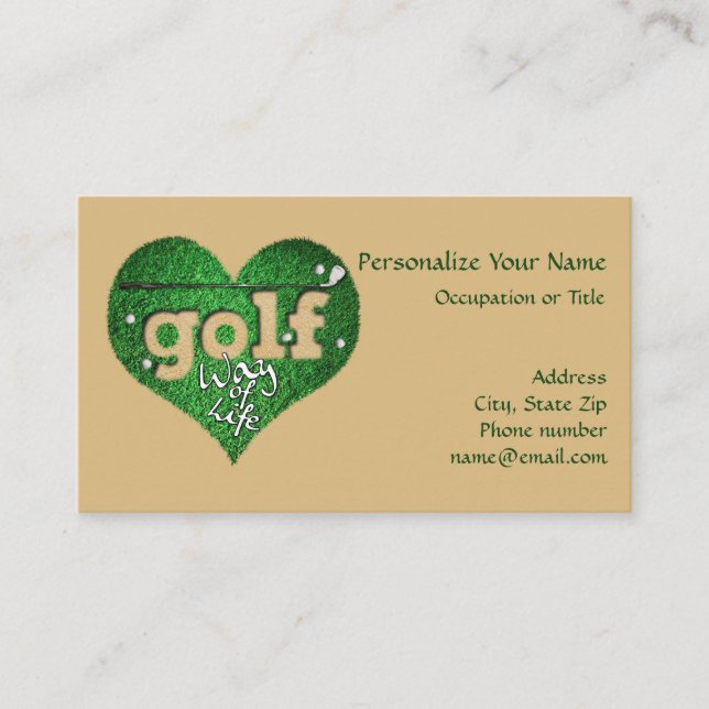 Tarjeta De Visita Campo de golf Heart & Golf Club Way of Life (Anverso)