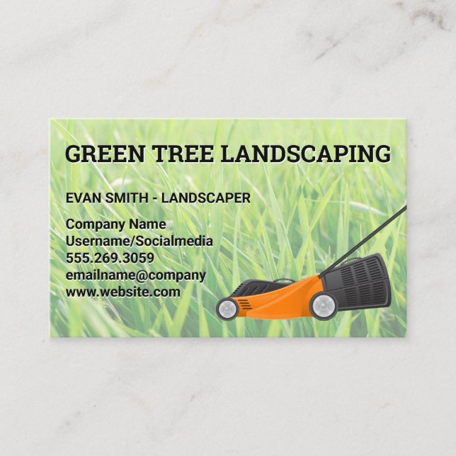 Tarjeta De Visita Campo de hierba | Lawnmower | Landscaper (Anverso)