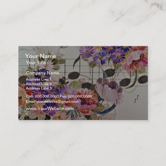 Tarjeta De Visita Campo musical Flores amarillas (Anverso)