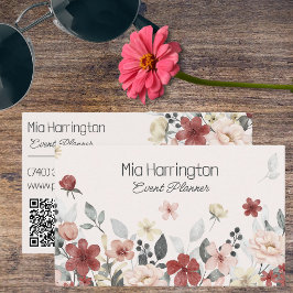 Tarjeta De Visita Campo simple de flores silvestres con código QR