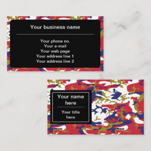 Tarjeta De Visita Camuflaje, Azul Blanco Rojo Dorado, Militar, Ejérc