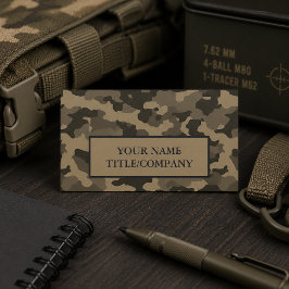 Tarjeta De Visita Camuflaje Caqui Nombre de la Empresa Negra 