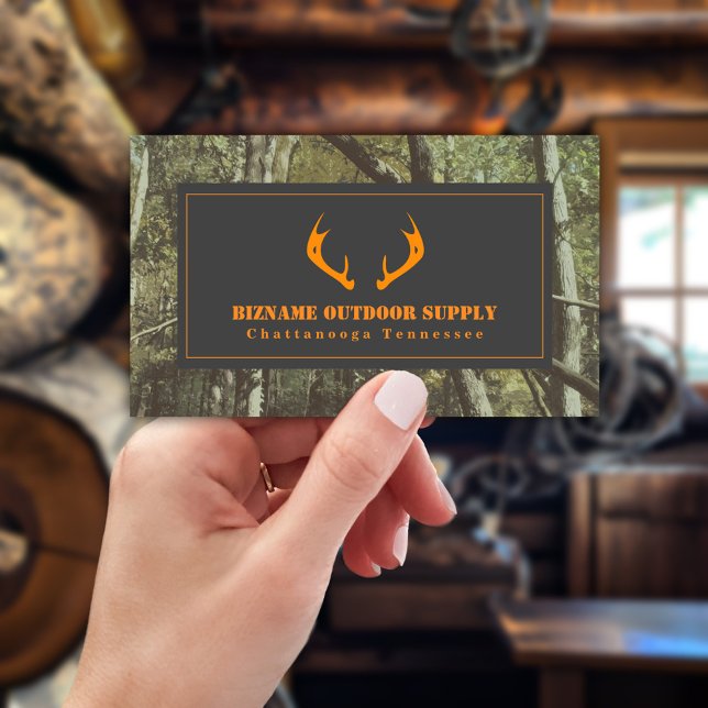 Tarjeta De Visita Camuflaje + Naranja Deer Antlers Outdoor Retail (Subido por el creador)