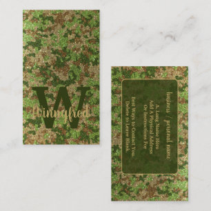 Tarjeta De Visita Camuflaje verde marrón Purpurina Camo Monograma No