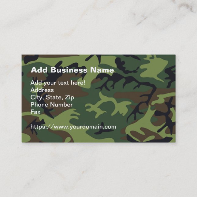 Tarjeta De Visita Camuflaje verde militar de Woodland y código QR (Anverso)