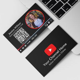 Tarjeta De Visita Canal de Vlogger de Youtube Con Código QR Negro