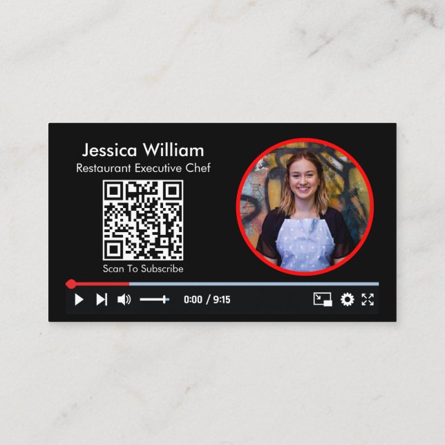 Tarjeta De Visita Canal de Vlogger de Youtube Con Código QR Negro (Reverso)