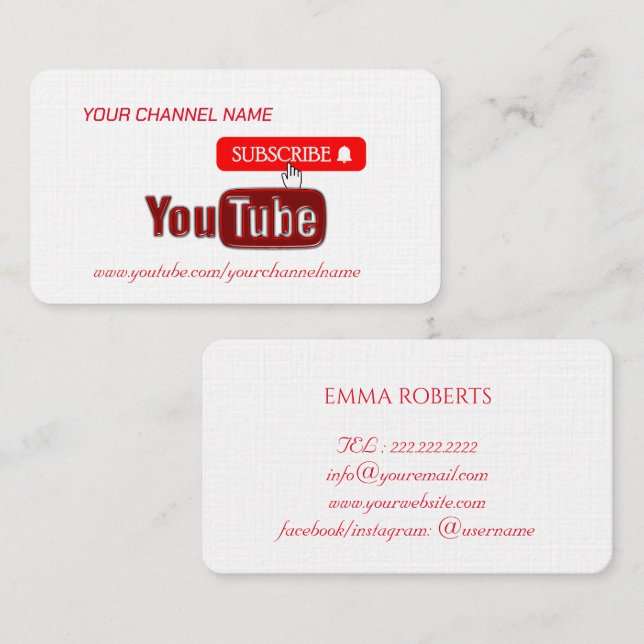 Tarjeta De Visita Canal de Youtube, Youtuber (Anverso / Reverso)