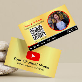 Tarjeta De Visita Canal Vlogger De Youtube Con Código QR Dorado