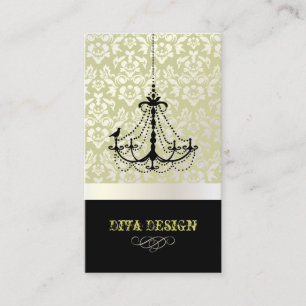 Tarjeta De Visita Candelabro + damasco barroco / perla + apio