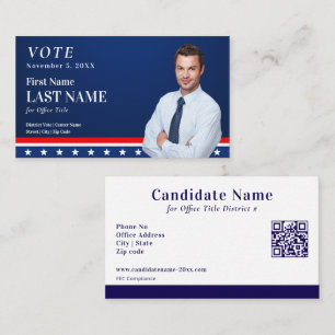 Tarjeta De Visita Candidato de Campaña Electoral Azul Personalizado 