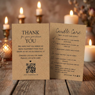Tarjeta De Visita Candle Care Kraft Paper | Custom Icons |Thank You 