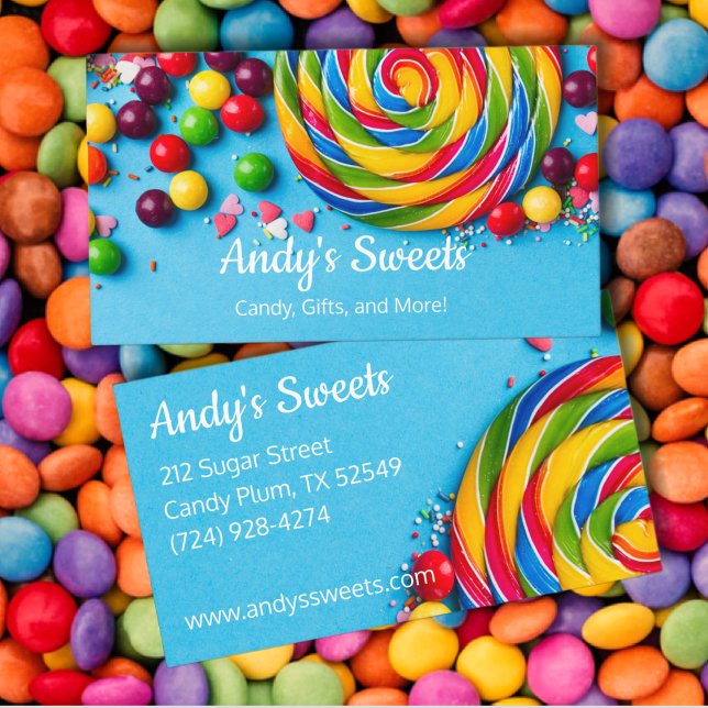 Tarjeta De Visita Candy negrita de dulces azules y coloridos (Subido por el creador)