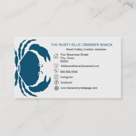 Tarjeta De Visita Cangrejo Azul Marisco Blanco Negro Simple Náutico