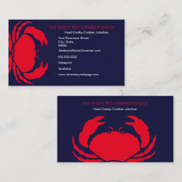Tarjeta De Visita Cangrejo Rojo Mariscos Azul Marino Blanco Náutico
